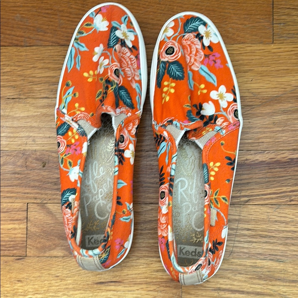 Keds Orange Floral Canvas Sneakers